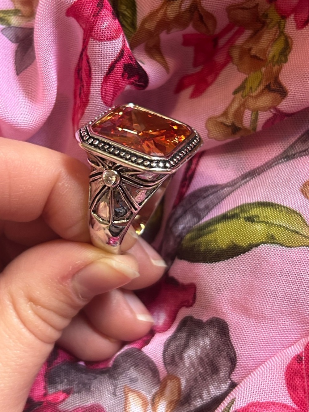 Amber Gemstone Silver Tone Statement Chunky Ring Turkish Ottoman - Picture 3 of 5